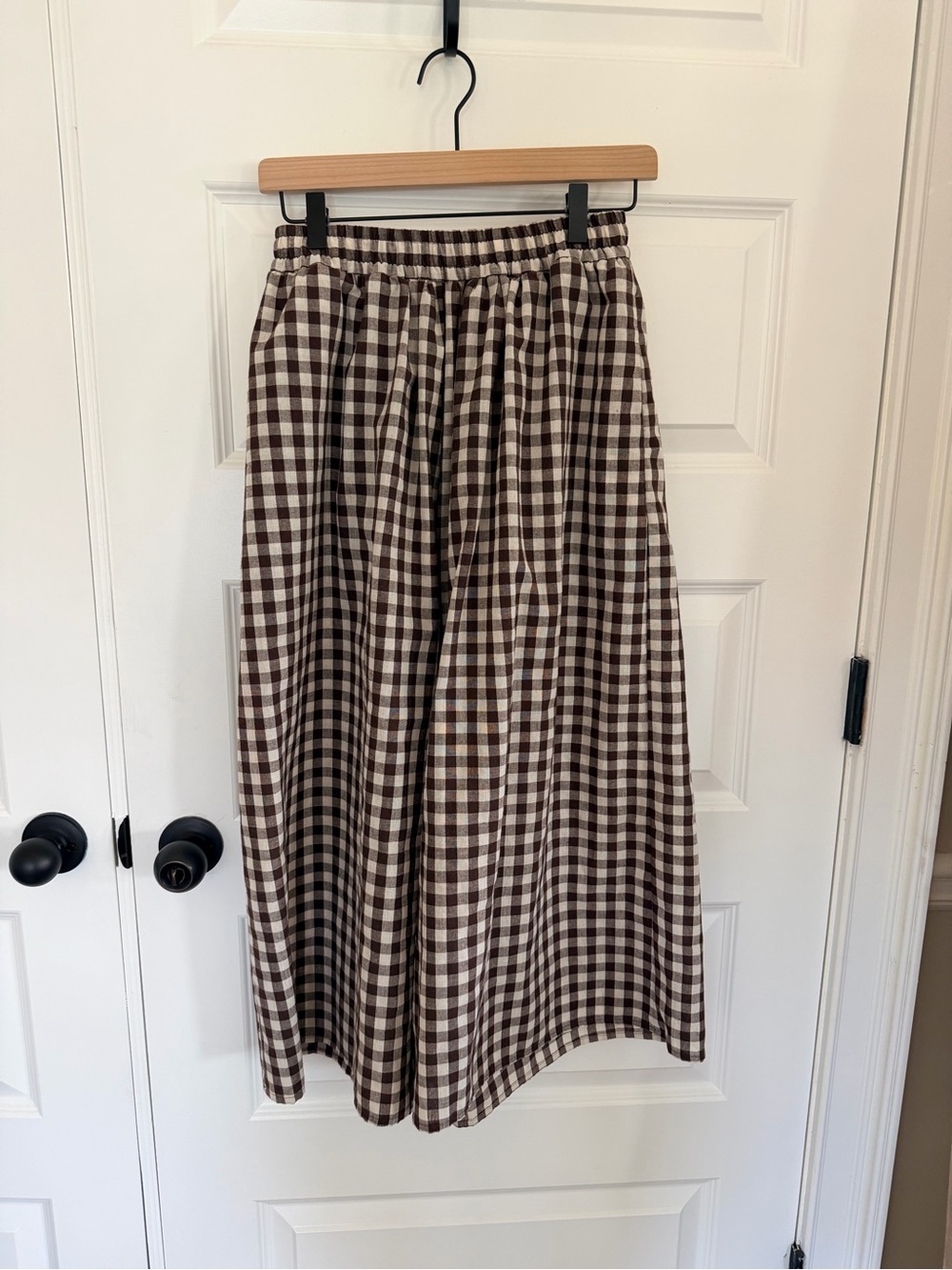 Linen blend brown gingham culottes xs